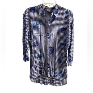 Chico's Elephant Print Striped Button Front Blouse Medium